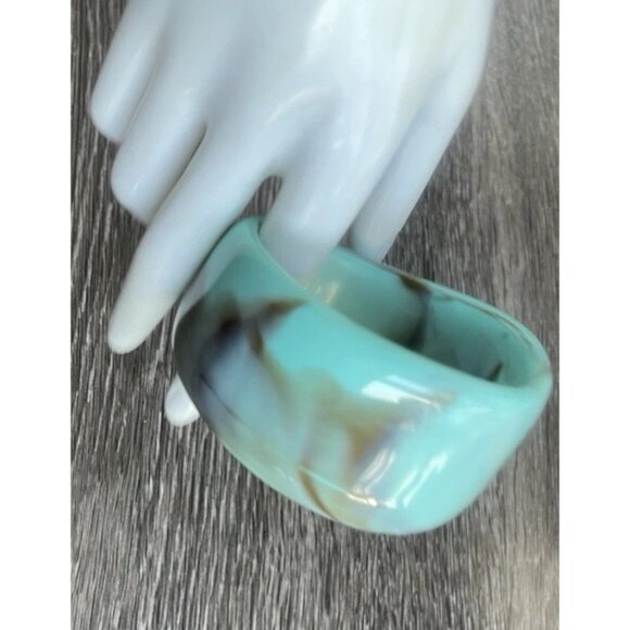 Vintage Wood & Groovy Acrylic Bangle Bracelets Wavy Stacking Thick Chunky Sz 8” - Picture 10 of 14